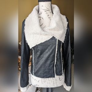 RHAPSODY Bomber Faux Leather Sherpa Lined Jacket Size Medium